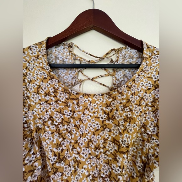 Wild Fable Dress Size M Midi Boho Puff Sleeve Ruffle Mini Open Back - Picture 7 of 11